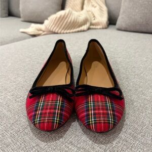 J. Crew Red Plaid Flats with Black Trim